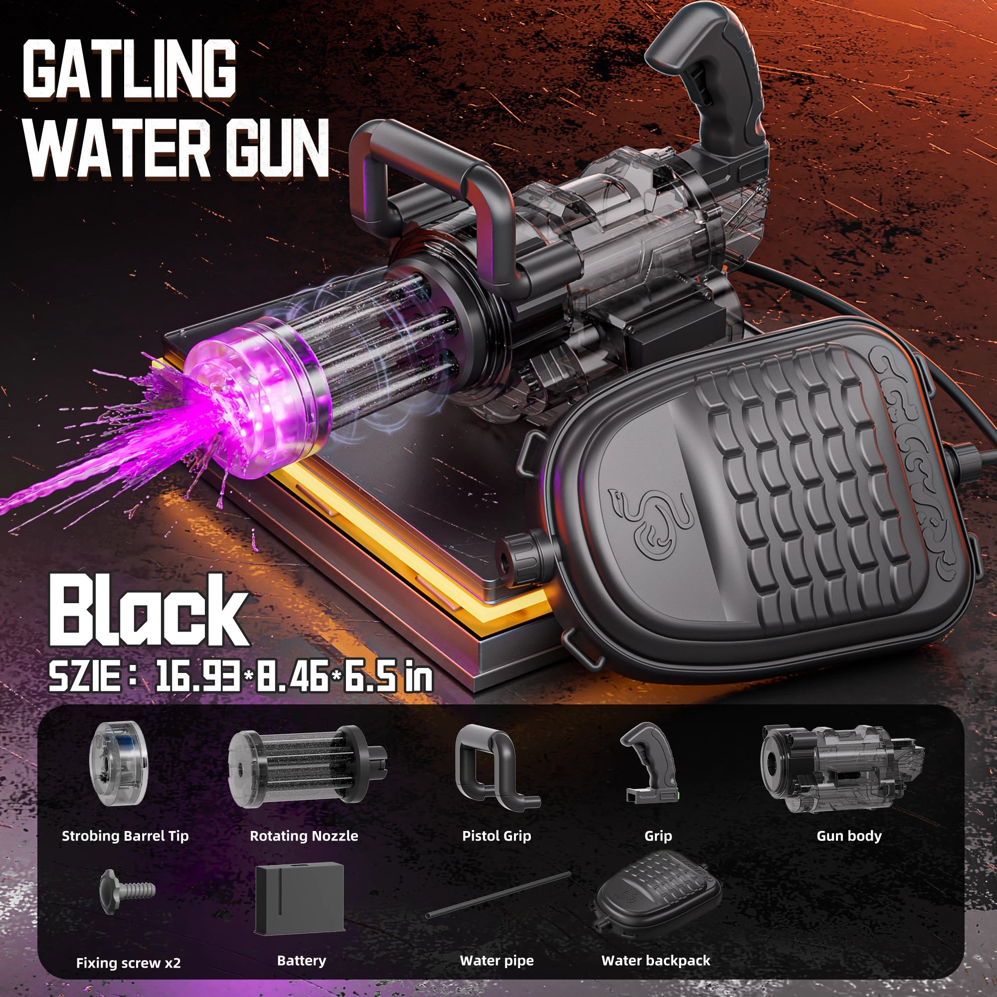 Rotating Gatling Water Gun Large High Pressure Large Capacity Backpack Playing Water Fight Children's Outdoor Toy