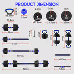 PORIYA 20kg 40kg Dumbbell Set Adjustable Barbell Kettlebell Home Gym Fitness