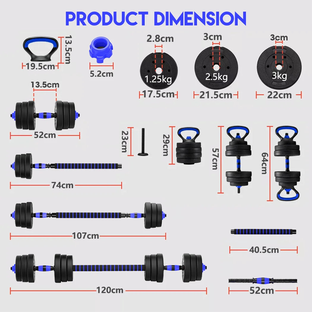PORIYA 20kg 40kg Dumbbell Set Adjustable Barbell Kettlebell Home Gym Fitness