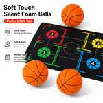 Basketball Training Mat + Silent Balls Set, Sizes 3 5 7, Indoor Practice & Coordination