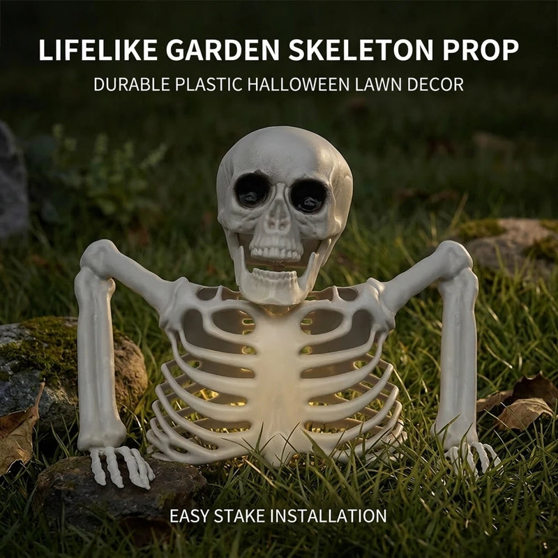 Halloween Skeleton Skull Ornament – Realistic Jointed Bone Prop for Courtyard, Garden & Grass Decorations