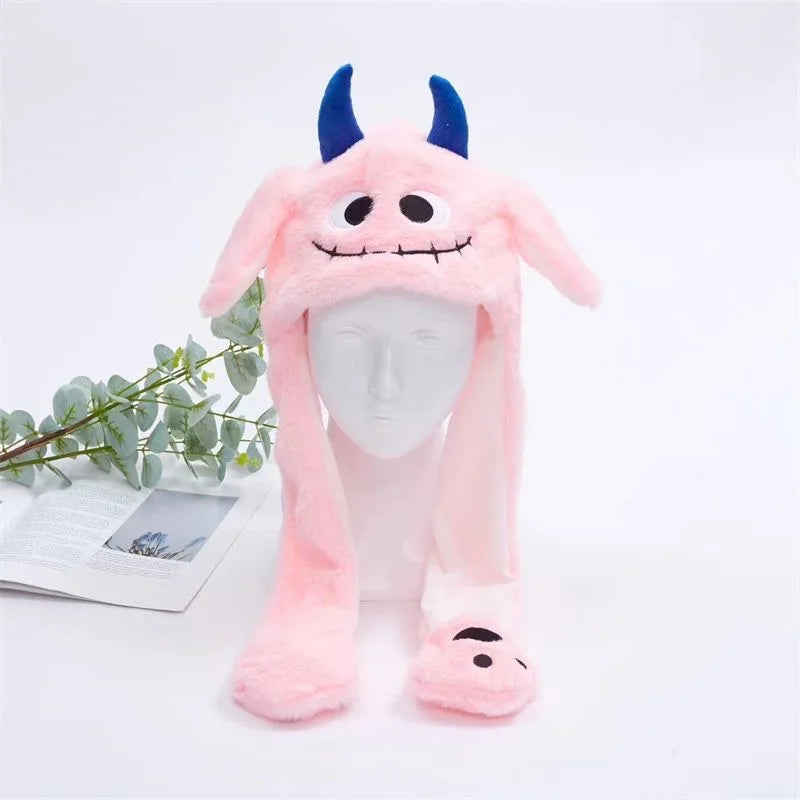 Halloween Moving Ear Plush Hat – Pumpkin, Skeleton & Monster Cartoon Cosplay Hat with Press-to-Jump Ears