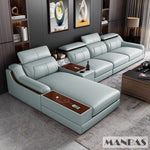 Alfour Modern Italian Leather Sofa for Living Room with Cup Holder, USB, Adjustable Headrests & Bluetooth Speaker - Linlamlim