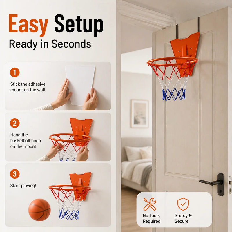 Silent Basketball Hoop Set, Indoor Foam Basketball with Mini Hoop, No Noise Training Ball for Home, Apartment & Kids Practice