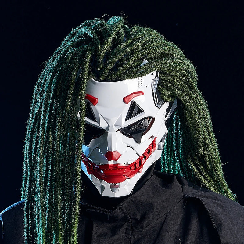 Cyberpunk Clown Mask with Braids – 2D Resin Cosplay Mask, Halloween Anime Role-Playing Prop, Costume Gift & Toy