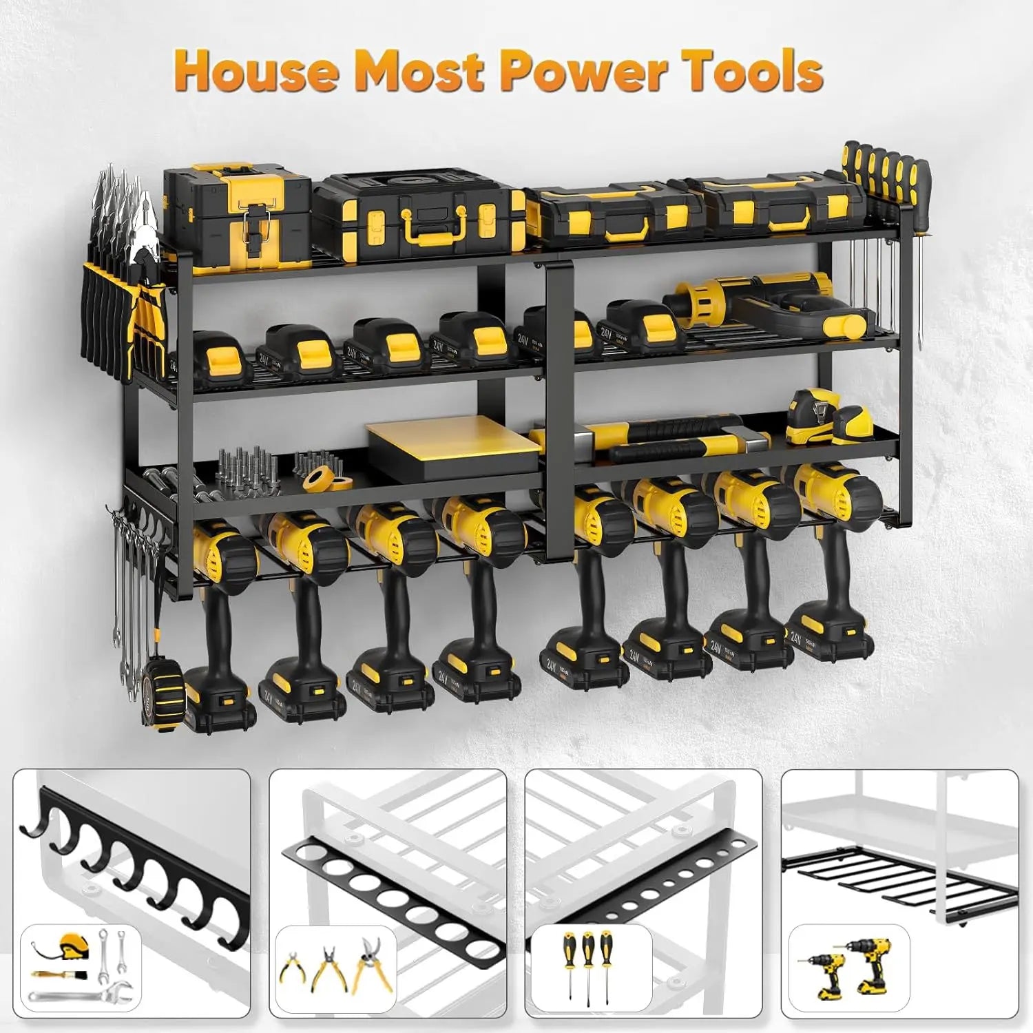 Ishmet Power Tool Organizer Wall Mount Heavy Duty Metal Tool Shelf Cordless Drill Hanger Storage Rack Tool Holder for Workshop Pegboard