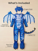 Kids Frost Blue Dragon Knight Costume – Fantasy Jumpsuit with Wings, Tail & Mask, Halloween Carnival Party Cosplay Outfit