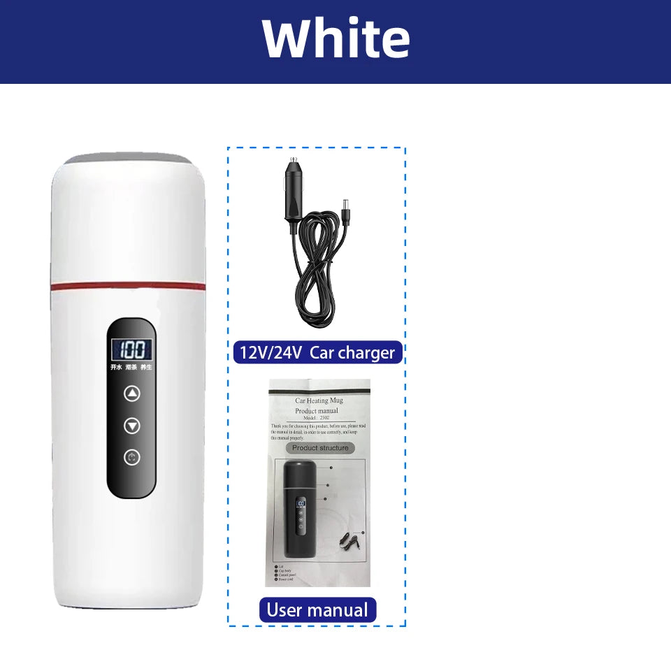 Electric Kettle 12V24V Portable Heating Cup 500ml Travel Heating Touch Screen Intelligent Adjustable Temperature Thermal Cup