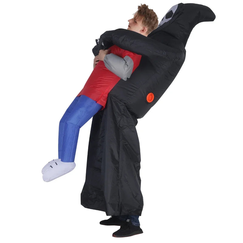 Adult Inflatable Grim Reaper Carrying Person Costume Scary Halloween Cosplay Outfit for Party, Pranks, Performances & Stage Shows