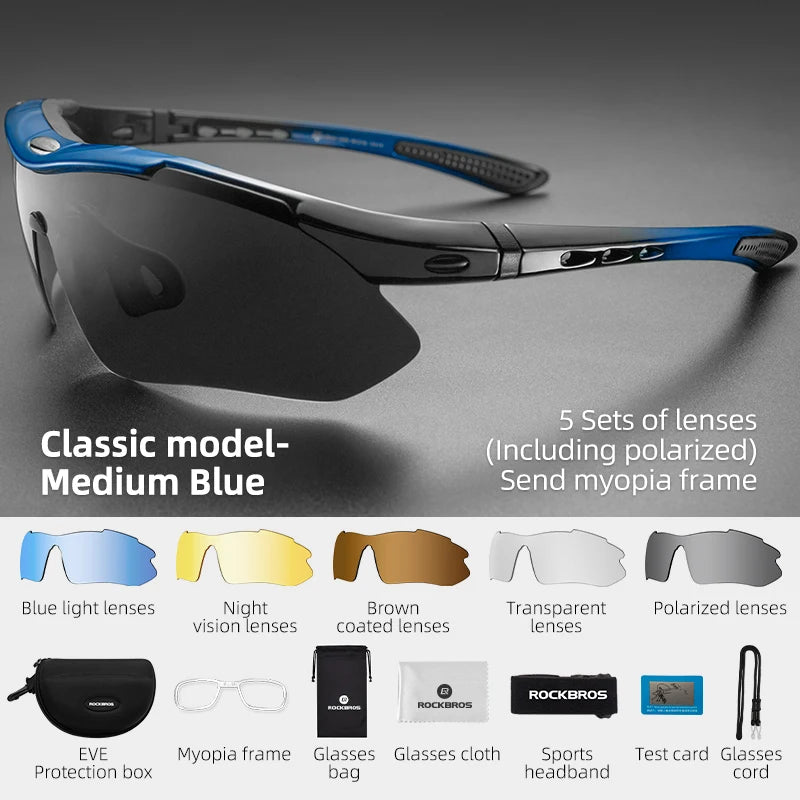 ROCKBROS Cycling Polarized glasses Bike Outdoor Sports Sunglasses MTB Road PC Goggles Eyewear Glasses 5/3 Lens Bicycle Accessory