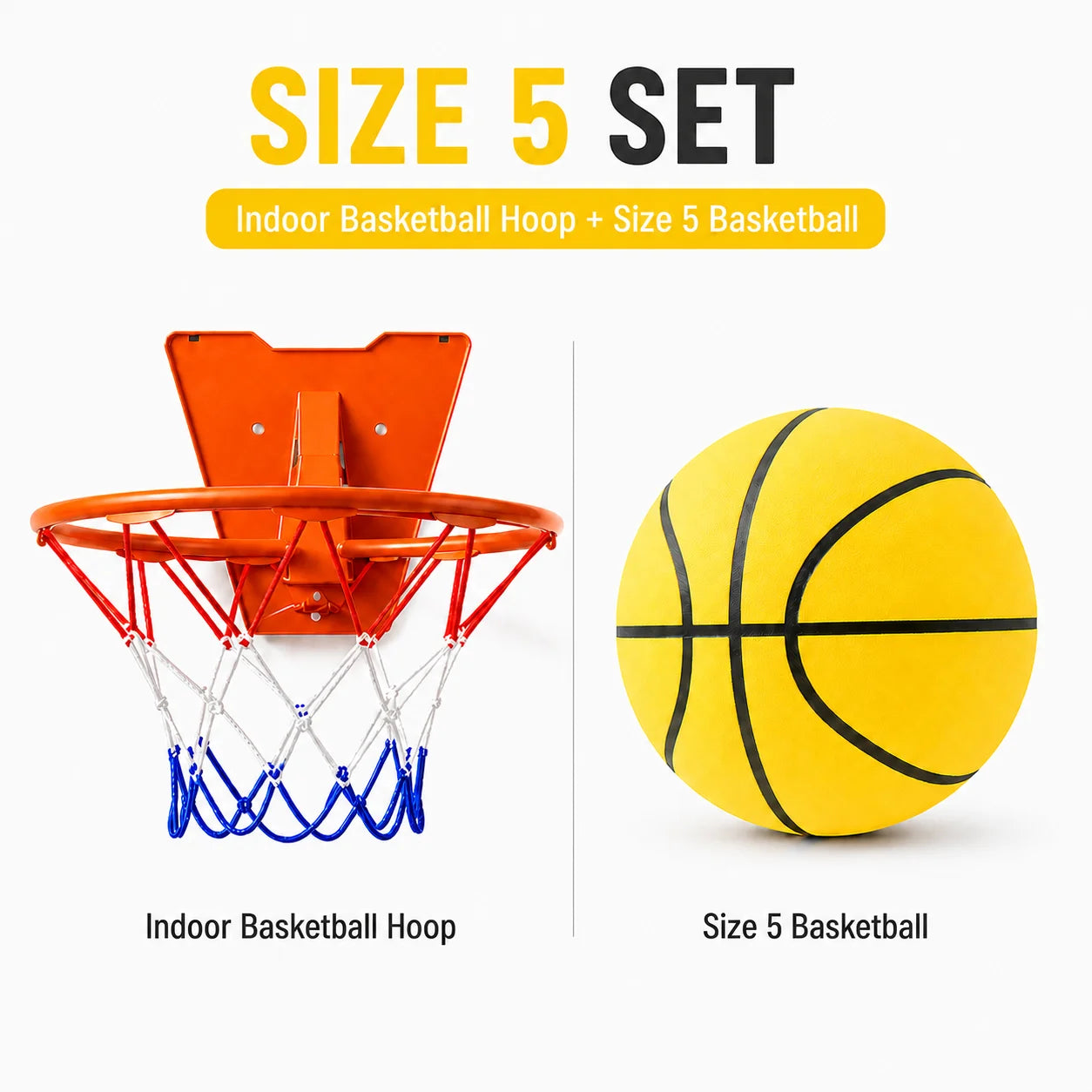Silent Basketball Hoop Set, Indoor Foam Basketball with Mini Hoop, No Noise Training Ball for Home, Apartment & Kids Practice