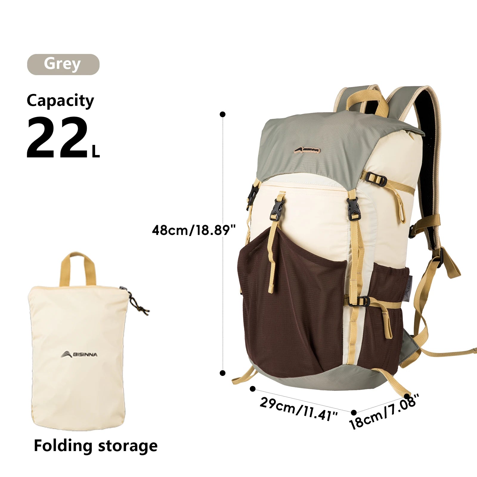 BISINNA Camping Backpack, Hiking Portable Ultralight Waterproof Nylon Bag 22L
