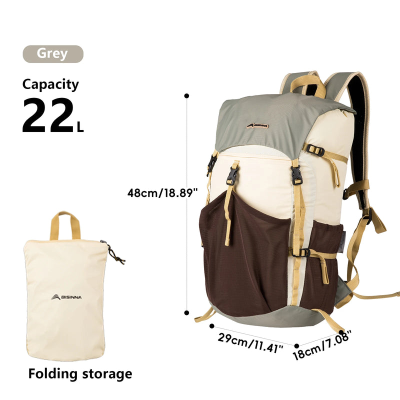 BISINNA Camping Backpack, Hiking Portable Ultralight Waterproof Nylon Bag 22L