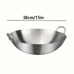 MasterBro 1pc Large Stainless-Steel Wok, Uncoated Thick High-Quality Durable Chef's Pan with Dual Handles, Easy to Clean