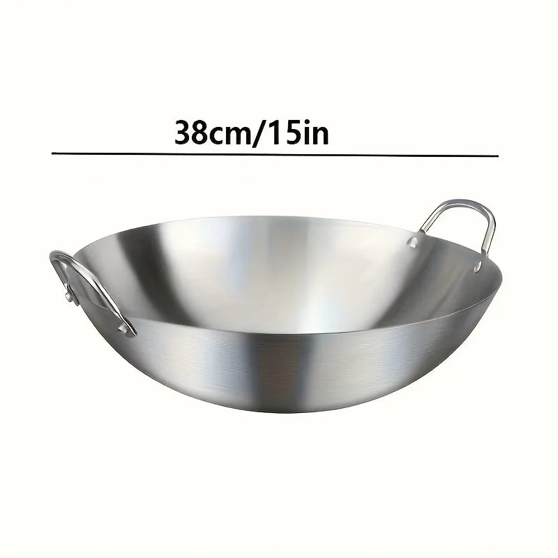 MasterBro 1pc Large Stainless-Steel Wok, Uncoated Thick High-Quality Durable Chef's Pan with Dual Handles, Easy to Clean