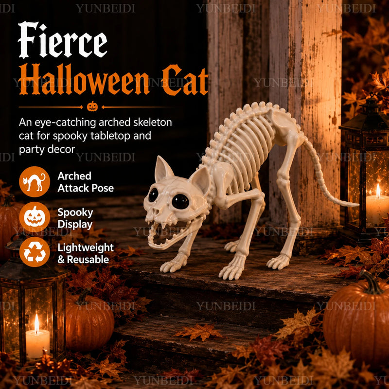 Halloween Animal Skeleton Cat & Dog Models – Realistic Horror Skeleton Ornaments for Haunted House, Garden & Party Decorations