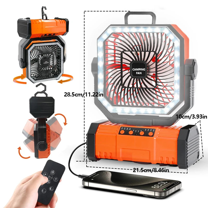 Radiator Fan 20000mAh Battery Camping Fan 4 LED Lantern 8 Speeds Portable Fan