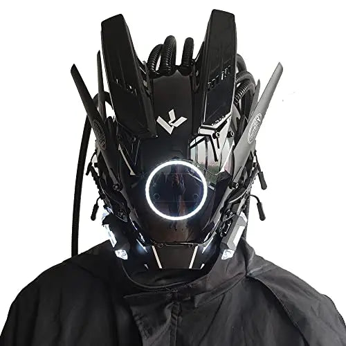 Cyberpunk LED Mask – Round Light-Up Woven Face Mask, Futuristic Cosplay & Role-Playing Accessory for Halloween Parties, Music Festivals & Events