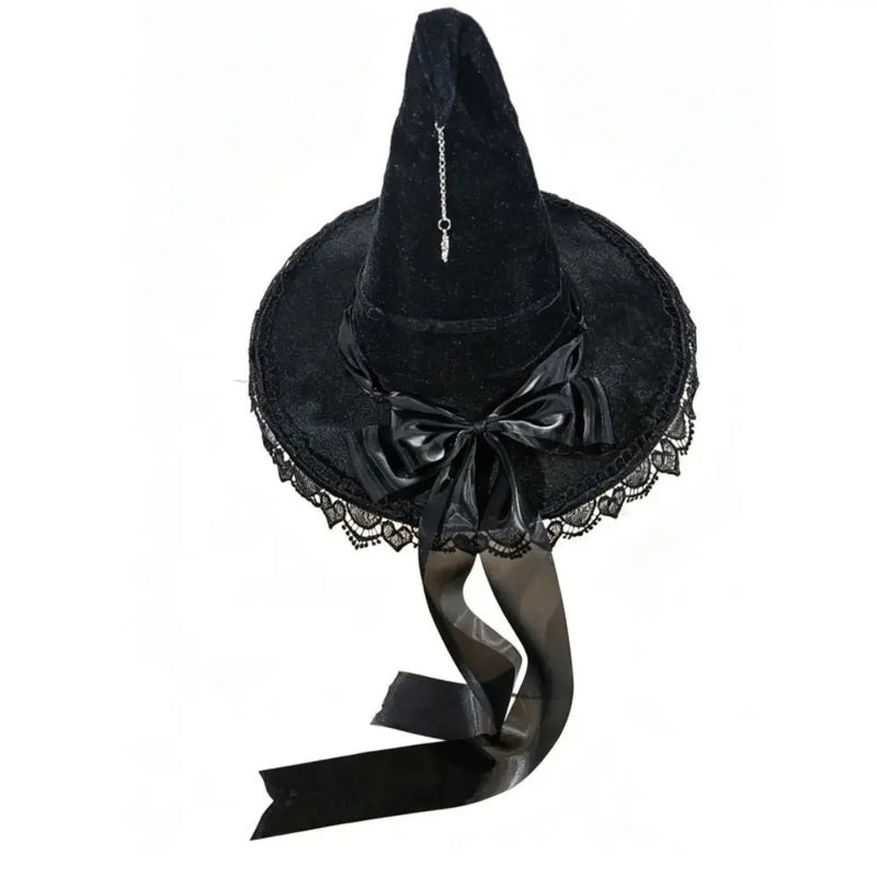 Gothic Lolita Witch Hat – Satin Bow, Lace & Star Pendant Bendable Masquerade Costume Hat for Women, Halloween Party & Cosplay