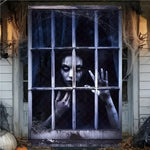 Halloween Horror Window Curtain Banner – Witch, Zombie & Ghost Hanging Decoration