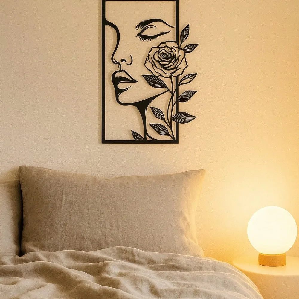 CIFBUY Woman Flower Metal Wall Art Decor Modern Home Gift Aesthetic Portrait Face Outline Bedroom Room Decor