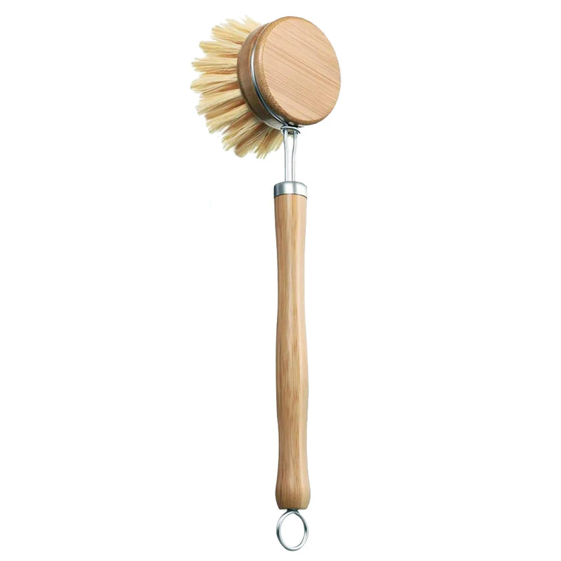 Vilda Bamboo Kitchen Cleaning Brush Natural Dishes Pots Pans Sink Washing Brush Eco-friendly Clean Scrubber with Draining Storage Tray