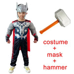 Thor Muscle Hero Cosplay Costume – Full-Body Superhero Jumpsuit with Hammer, Anime-Inspired Halloween & Carnival Costume Set for Kids