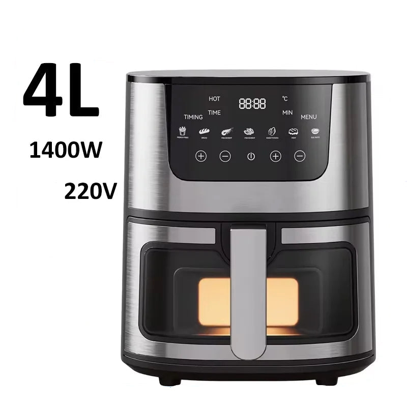 DIVEDEER 4L Household Visual Air Fryer - Large Capacity, Multifunctional, Stainless Steel Design for Home Use (Freidora Aire)