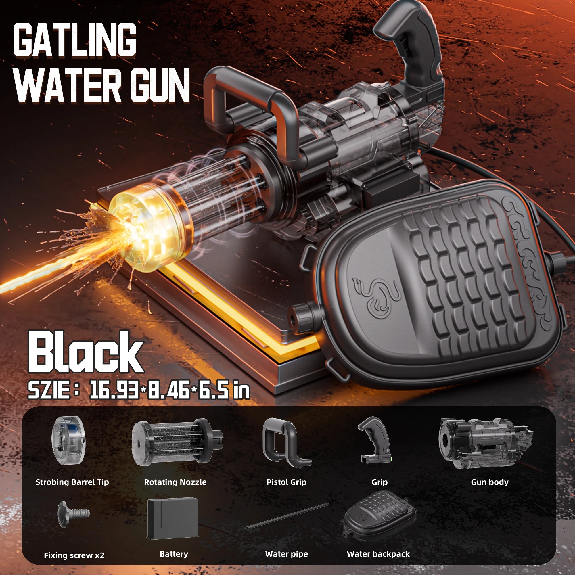 Rotating Gatling Water Gun Large High Pressure Large Capacity Backpack Playing Water Fight Children's Outdoor Toy