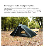 Aricxi tent 2 Person Outdoor Ultralight Camping Tent 3 Season Professional 15D Silnylon Rodless Tent grey black