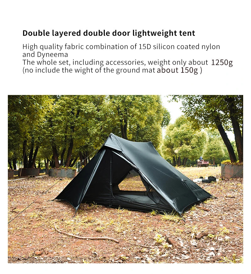 Aricxi tent 2 Person Outdoor Ultralight Camping Tent 3 Season Professional 15D Silnylon Rodless Tent grey black