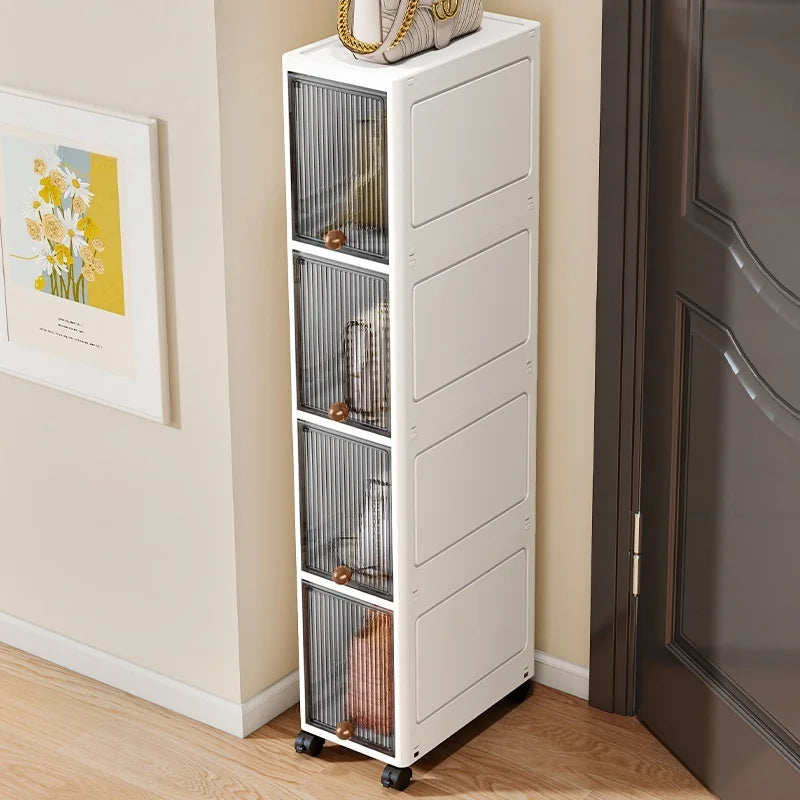Storage Queen 20cm-Flip lid slit storage cabinet, kitchen slit shelf, bathroom multi-layer plastic snack cabinet, narrow-edge storage cabinet