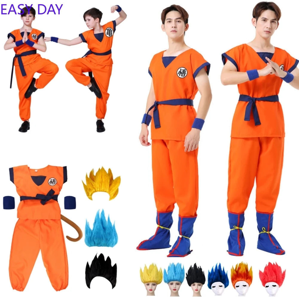 NEW Goku Cosplay Costume for Kids & Adults – Son Goku Super Saiyan Training Suit with Wig, Party Outfit