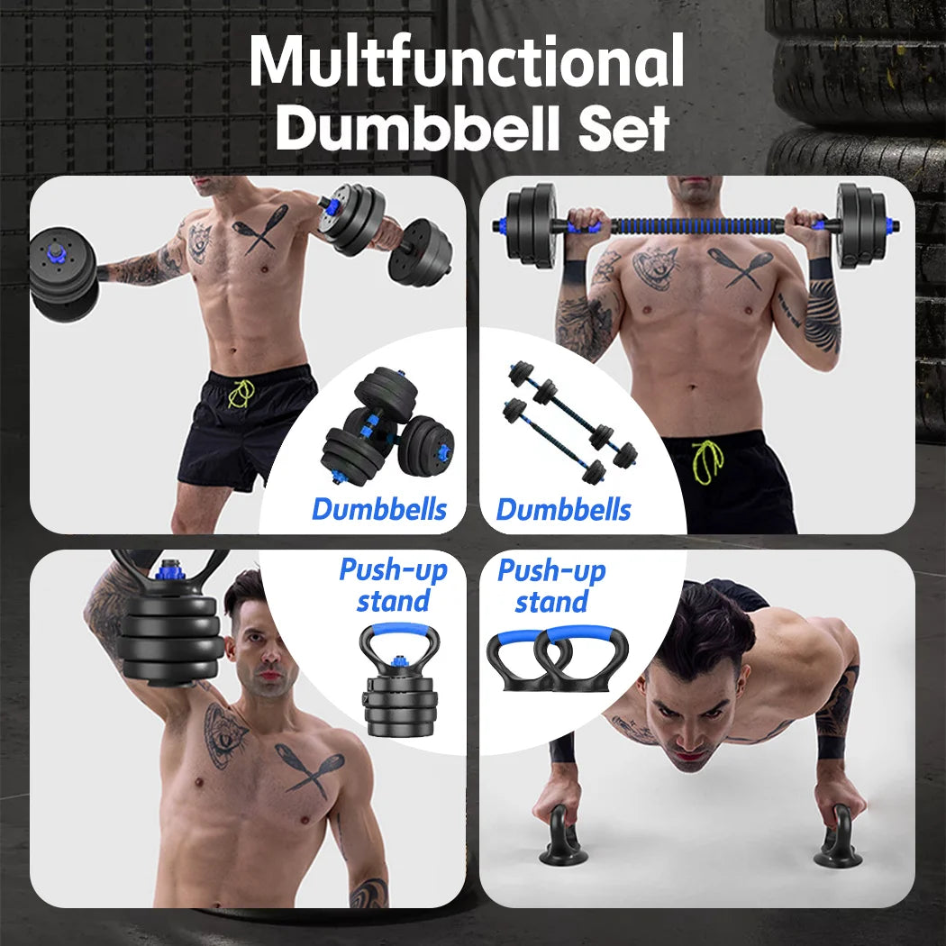 PORIYA 20kg 40kg Dumbbell Set Adjustable Barbell Kettlebell Home Gym Fitness