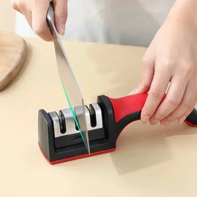 MasterBro 3-Segment Knife Sharpener Knife Sharpeners for Kitchen Knives Stainless Steel Three-Purpose Sharpening Stone for Kitchen Tools