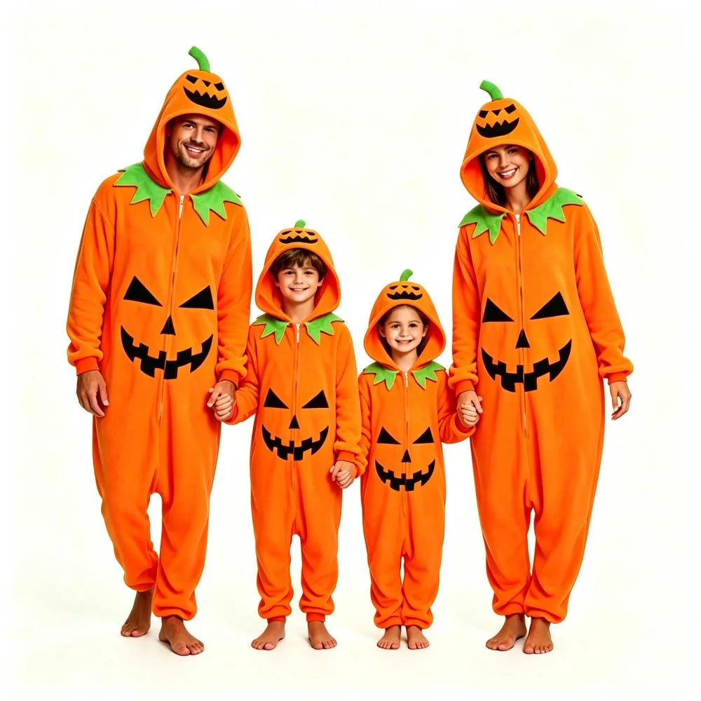 Halloween Pumpkin – Plush Orange Jumpsuit Costume for Adults & Kids, Unisex Carnival Party Outfit, Cosplay & Dress-Up Kigurumi Onesie Costume