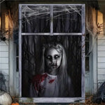Halloween Horror Window Curtain Banner – Witch, Zombie & Ghost Hanging Decoration