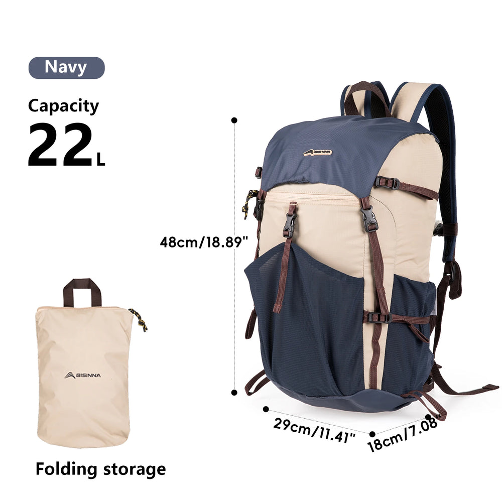 BISINNA Camping Backpack, Hiking Portable Ultralight Waterproof Nylon Bag 22L