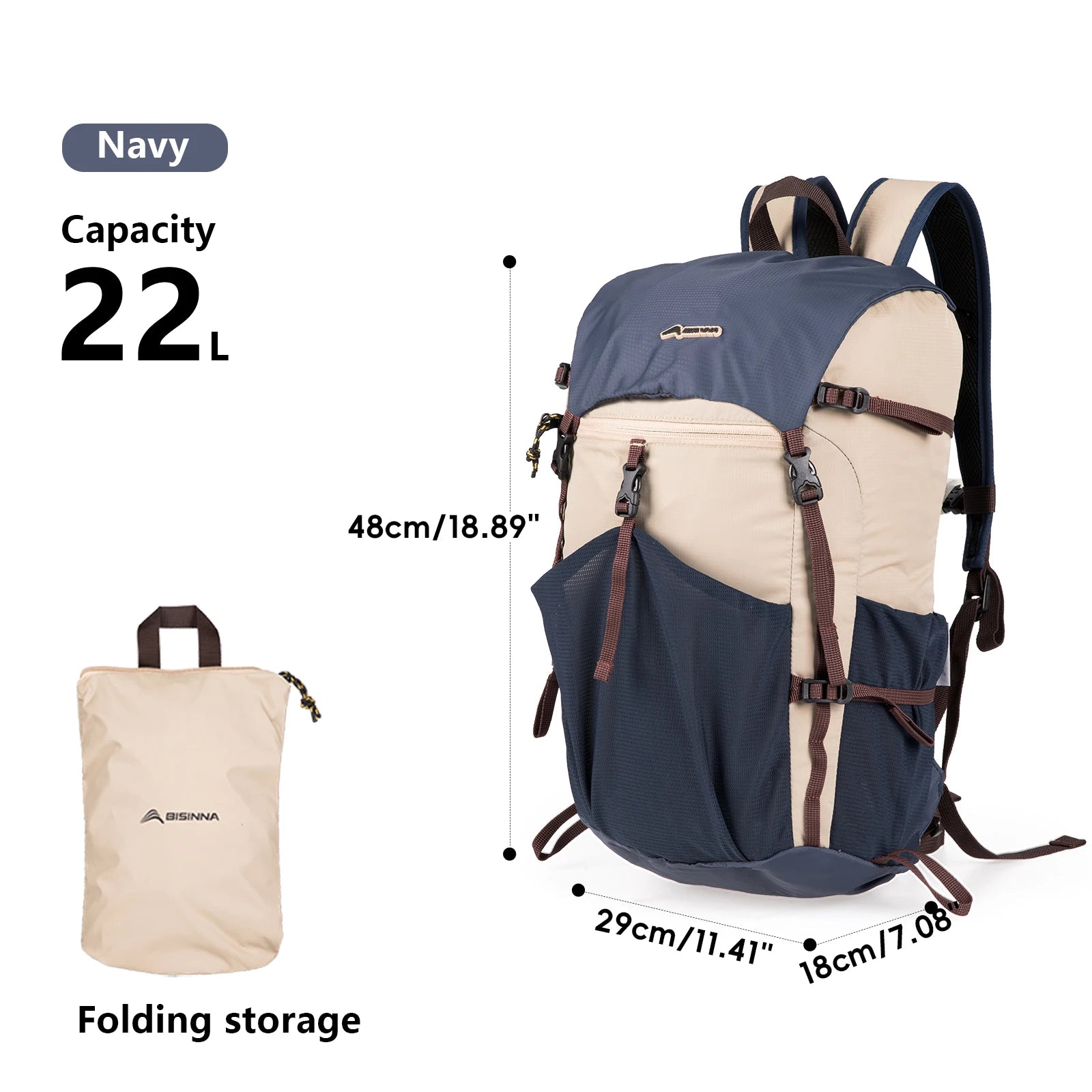 BISINNA Camping Backpack, Hiking Portable Ultralight Waterproof Nylon Bag 22L