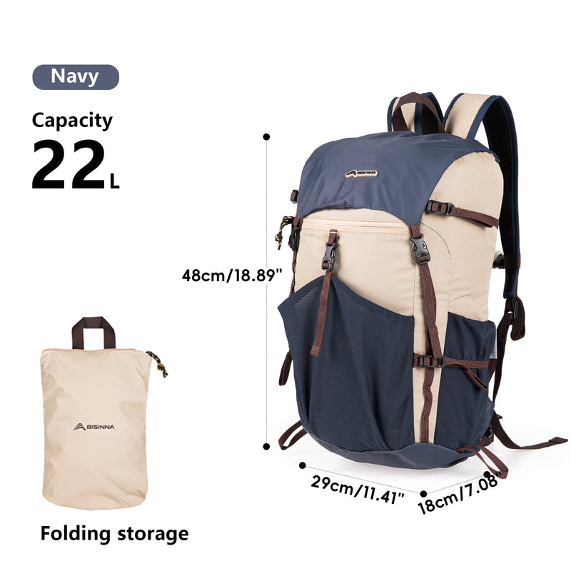 BISINNA Camping Backpack, Hiking Portable Ultralight Waterproof Nylon Bag 22L