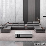 Alfour Modern Italian Leather Sofa for Living Room with Cup Holder, USB, Adjustable Headrests & Bluetooth Speaker - Linlamlim
