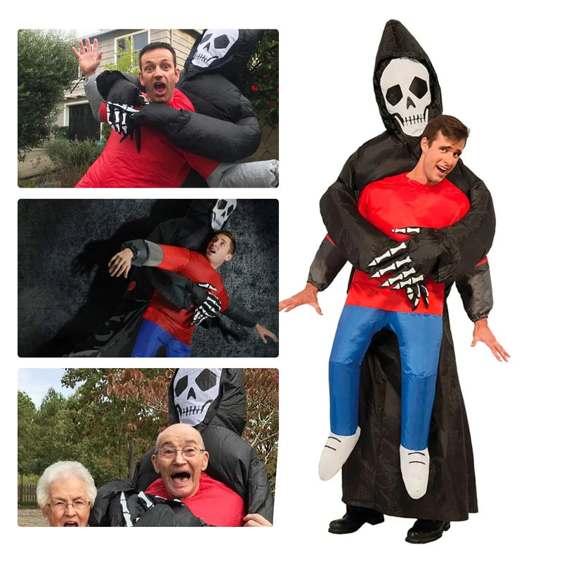 Adult Inflatable Grim Reaper Carrying Person Costume Scary Halloween Cosplay Outfit for Party, Pranks, Performances & Stage Shows