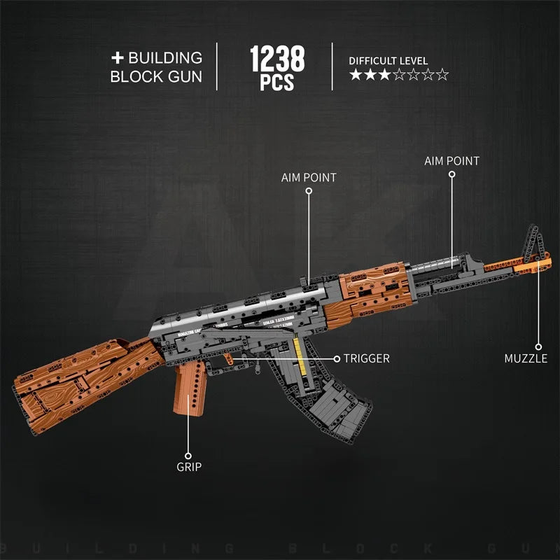 Lego STYLE Toy AK47 Assault Rifle Model Building Blocks Military Army Weapon