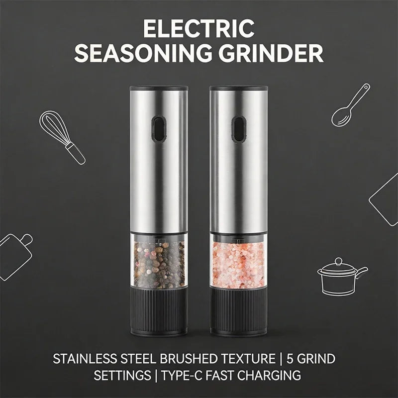 MasterBro Electric Salt and Pepper Grinder Automatic Rechargeable Pepper Mill Shakers External Adjustable Coarseness Kitchen Appliances