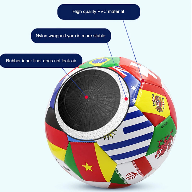 National Flag Printed Football Size 5 Official Match Soccer Ball PVC 2.7mm Thickened Team Training Ball for Outdoor Sports