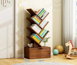 MOYU Tree Shaped Bookshelf with Cabinet Solid Wood Furniture Bookcase Floor Standing Narrow Storage Rack for Home Office Bedroom
