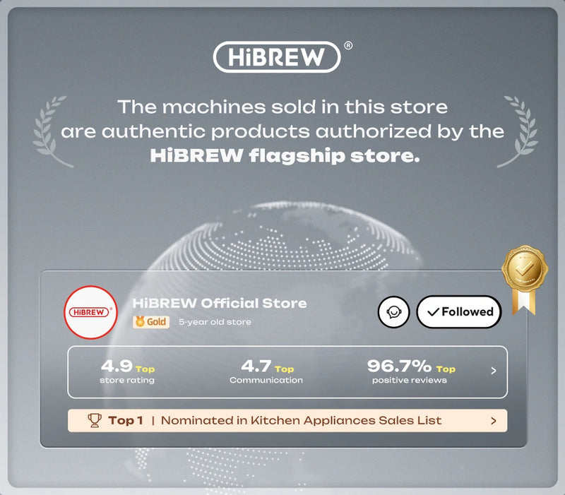 HiBREW 20Bar Semi Automatic Espresso Coffee Machine Temperature Adjustable 58mm Portafilter Cold/Hot Coffee Maker Metal