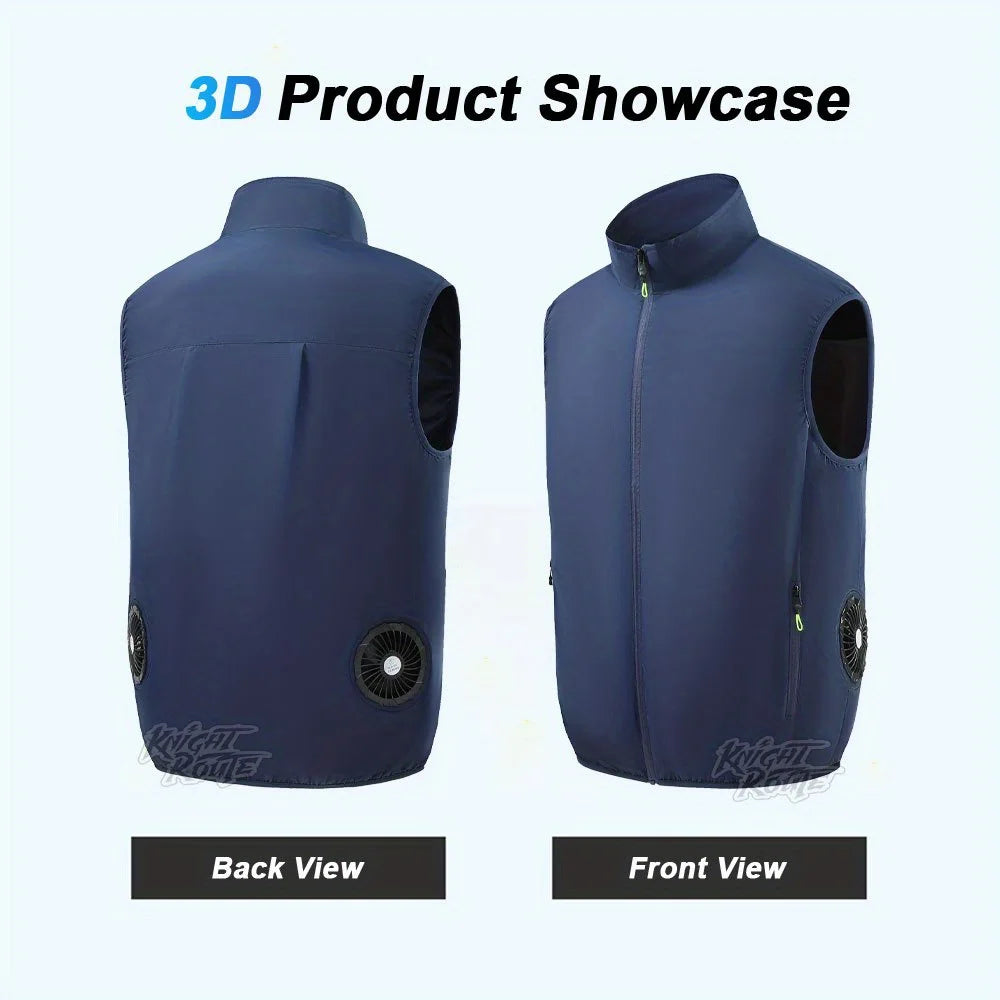 Lightweight Outdoor Cooling Vest - Men's 3-Speed 9-Blade Fan System for Camping, Fishing, Construction & Heat Relief