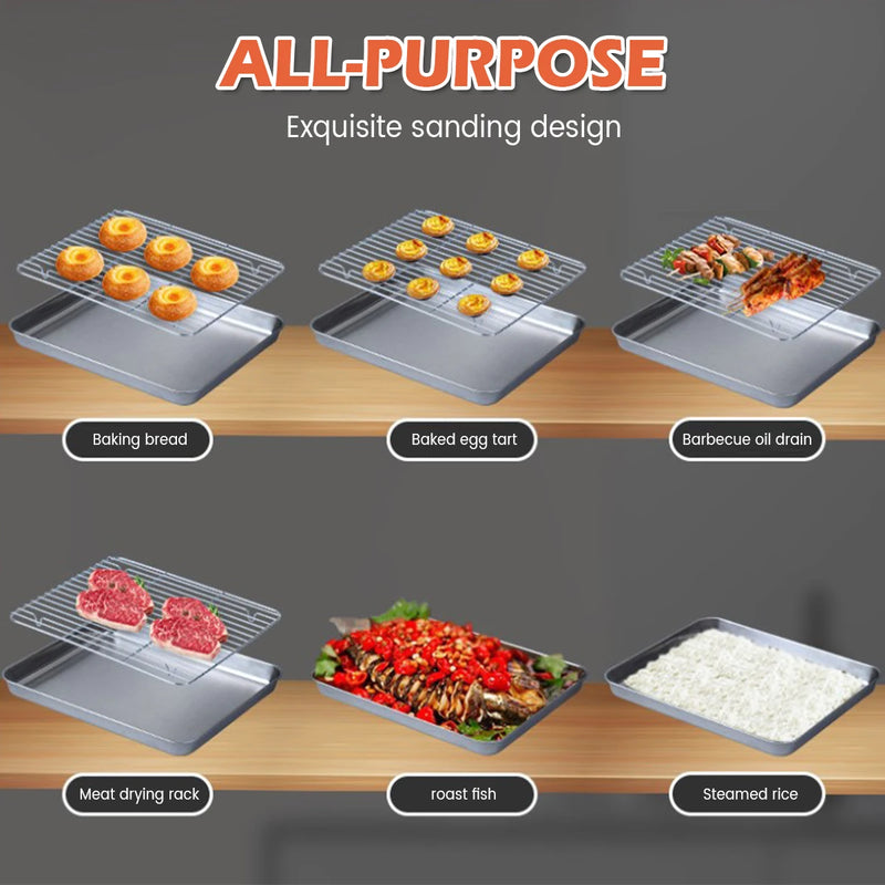 KitchenAed Roasting Pan with Wire Rack Cake Baking BBQ Pan Tray Plate Oven Brownie Rack Cooking Roasting Grilling Tool