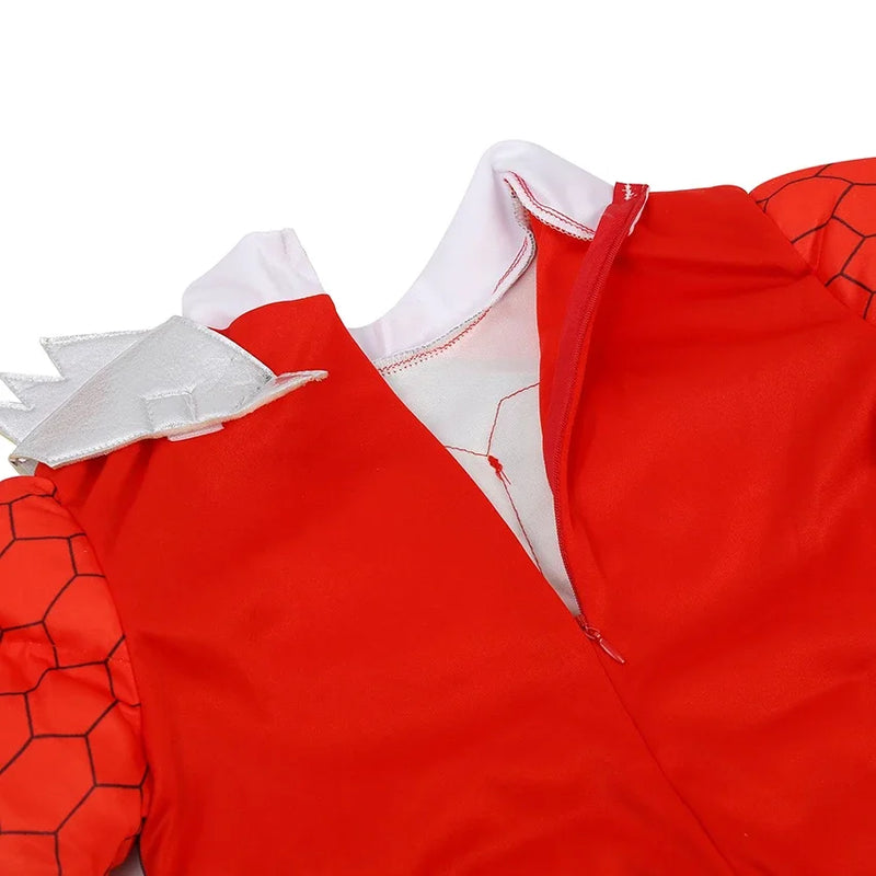 Red Dino Ranger Kids Costume – Dinosaur-Themed Muscle Jumpsuit, Superhero Cosplay Outfit for Halloween, Carnival & Dress-Up Parties